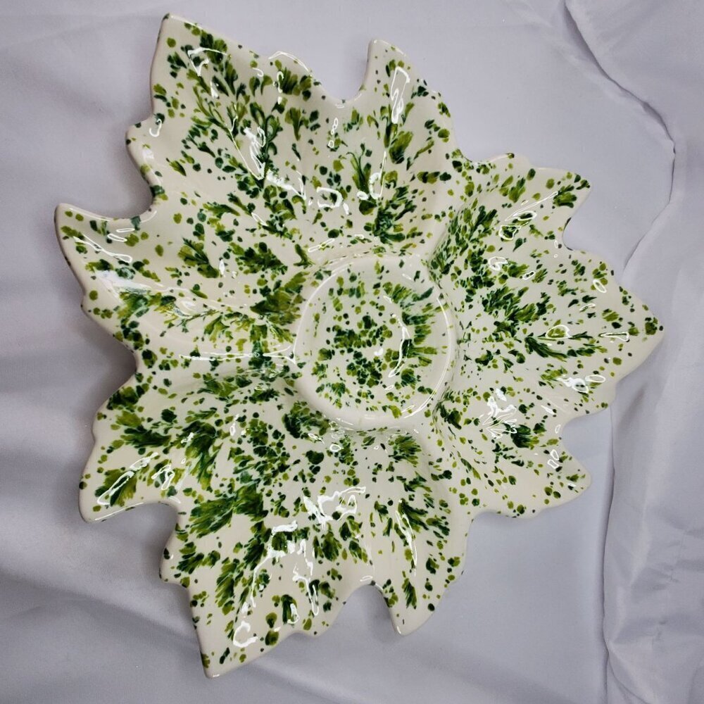 VTG Holland Mold Ceramic Serving Dish Tray 1972 Green & White Poinsettia Shape - Picture 13 of 14